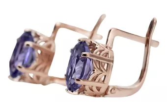 Рожеві сережки з олександритом із золота 14 карат 585 проби vec003 Vintage