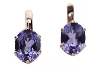 Рожеві сережки з олександритом із золота 14 карат 585 проби vec003 Vintage