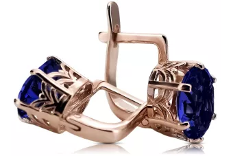 Rose pink 14k 585 gold sapphire earrings vec003 Vintage Russian Soviet style