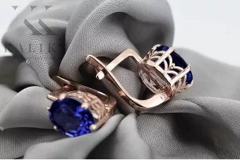 Pendientes de zafiro de oro rosa rosa 14k 585 vec003 Vintage