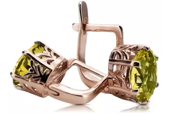 Rose pink 14k 585 gold peridot earrings vec003 Vintage Russian Soviet style