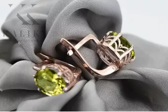 Rose pink 14k 585 gold peridot earrings vec003 Vintage Russian Soviet style