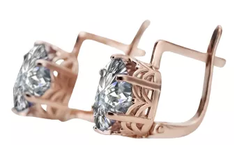 Rose pink 14k 585 gold zircon earrings vec003 Vintage Russian Soviet style