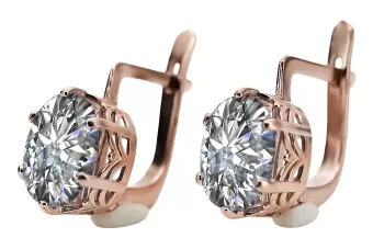 Rose pink 14k 585 gold zircon earrings vec003 Vintage Russian Soviet style