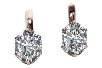 Rose pink 14k 585 gold zircon earrings vec003 Vintage Russian Soviet style