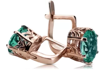 Розови розови златни обеци с изумруд 14k 585 vec003 Vintage