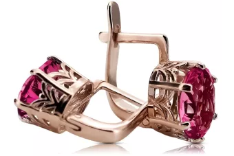 Rose pink 14k 585 gold ruby earrings vec003 Vintage Russian Soviet style