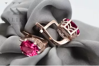 Rose pink 14k 585 gold ruby earrings vec003 Vintage Russian Soviet style