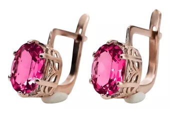 Rose pink 14k 585 gold ruby earrings vec003 Vintage Russian Soviet style