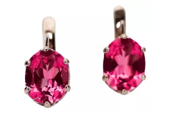 Rose pink 14k 585 gold ruby earrings vec003 Vintage Russian Soviet style