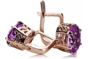 Pendientes de amatista de oro rosa rosa 14k 585 vec003 Vintage