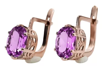 Рожеві сережки з золота 14 карат 585 проби з аметистом vec003 Vintage