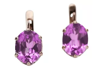 Рожеві сережки з золота 14 карат 585 проби з аметистом vec003 Vintage