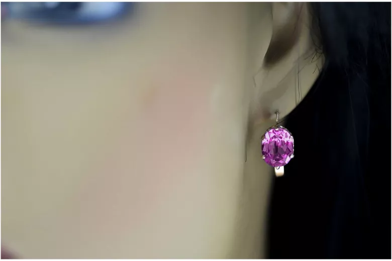 Rose pink 14k 585 gold amethyst earrings vec003 Vintage Russian Soviet style
