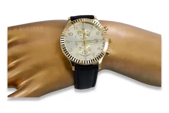 Rosa rusa 14k 585 oro reloj Geneve para hombre mw007rdy