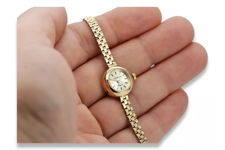 Prześliczny 14k złoty damski zegarek Gevene lw084y