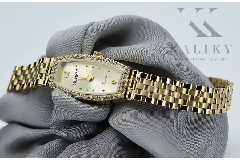 Prześliczny 14K 585 złoty damski zegarek Geneve lw100y