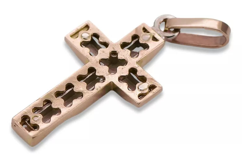 Krzyżyk Katolicki z czerwonego różowego złota 14k 585 ctc095r