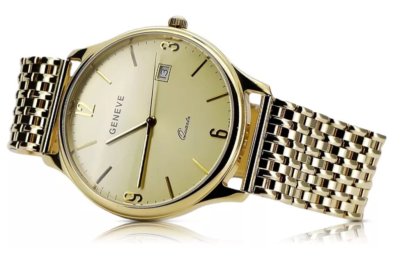 Gold men's watch Geneve ★ zlotychlopak.pl ★ Gold purity 585 333 Low Price!