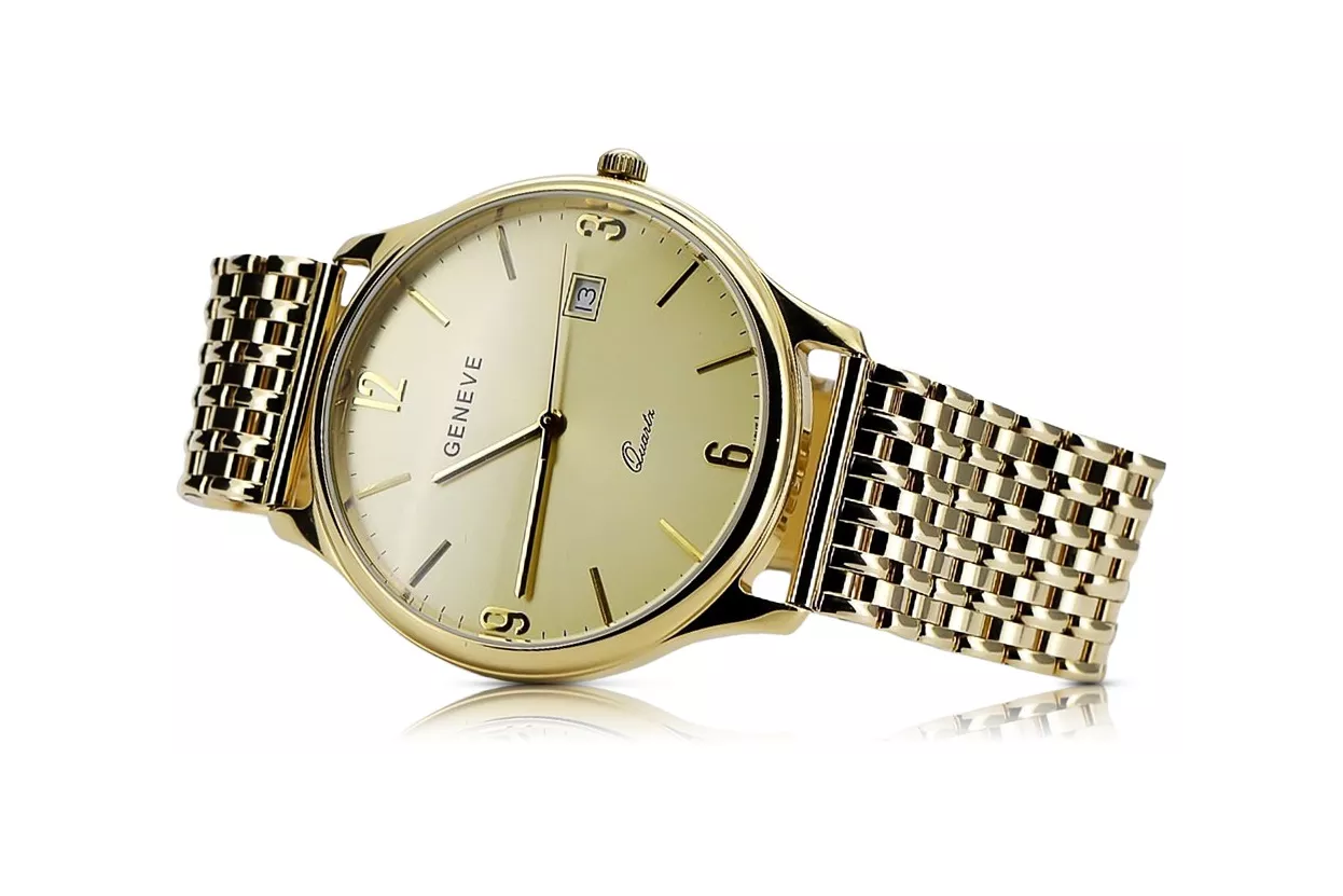 Gold men's watch Geneve ★ zlotychlopak.pl ★ Gold purity 585 333 Low Price!