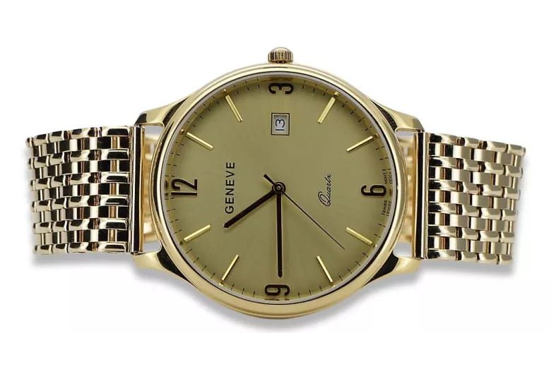 Gold men's watch Geneve ★ zlotychlopak.pl ★ Gold purity 585 333 Low Price!