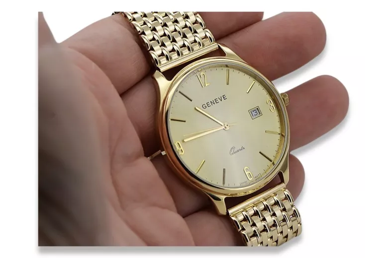 Gold men's watch Geneve ★ zlotychlopak.pl ★ Gold purity 585 333 Low Price!