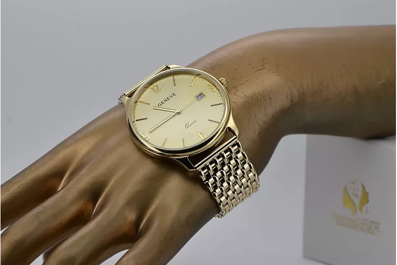 Gold men's watch Geneve ★ zlotychlopak.pl ★ Gold purity 585 333 Low Price!