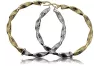 Yellow  white Italian 14k 585 gold circle greek pattern earrings ceh008yw