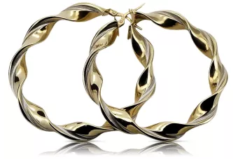 Yellow  white Italian 14k 585 gold circle earrings ceh009yw