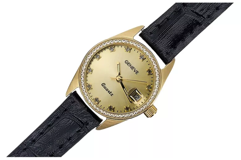 Złoty zegarek damski 14k Geneve lw078ydyz na pasku