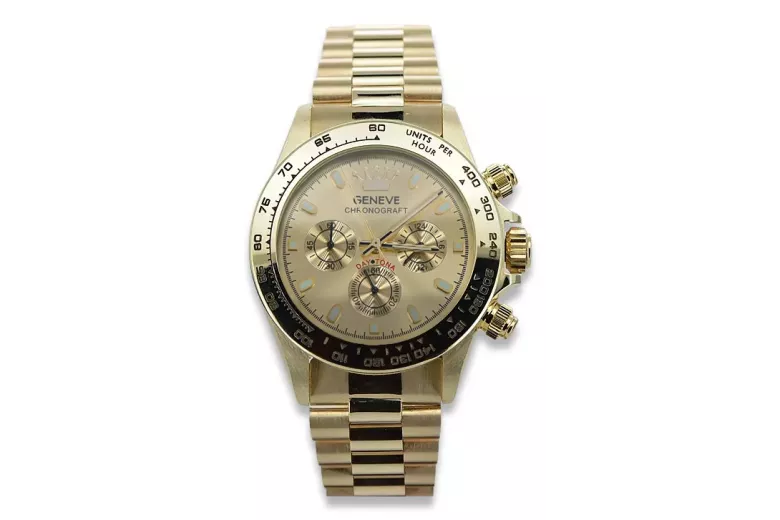 Złoty zegarek z bransoletą męski 14k Geneve mw014ydg&mbw015y