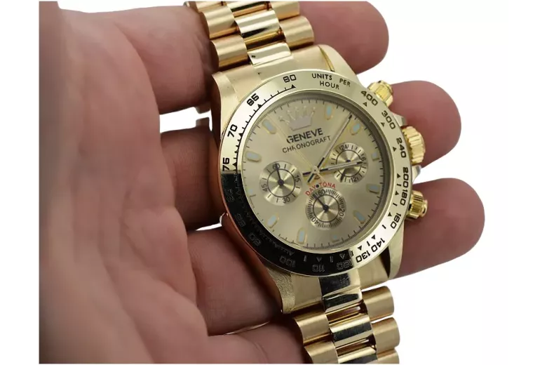 Złoty zegarek z bransoletą męski 14k Geneve mw014ydg&mbw015y