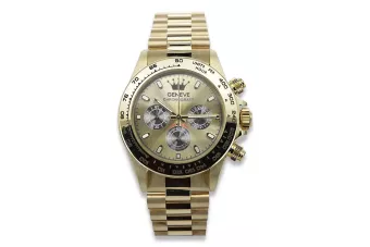 Часы Мужские из 14К Золота, Черный Циферблат, Кварц, 40мм