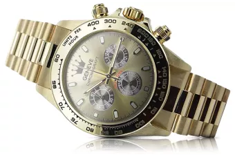 Мъжки часовник от 14К злато, Черен циферблат, Кварц, 40mm