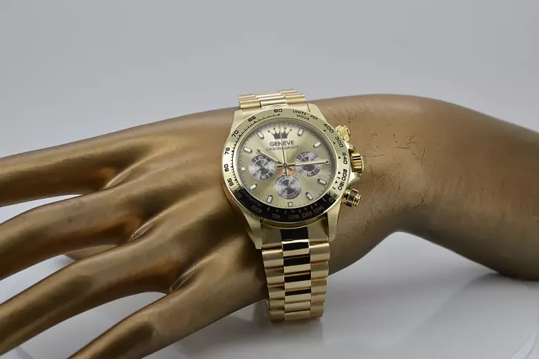 Złoty zegarek z bransoletą męski 14k Geneve mw014ydgb&mbw015y