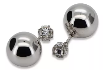 Italian white 14k gold key ball zircon earrings cec022w