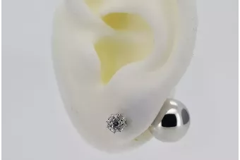 Italian white 14k gold key ball zircon earrings cec022w