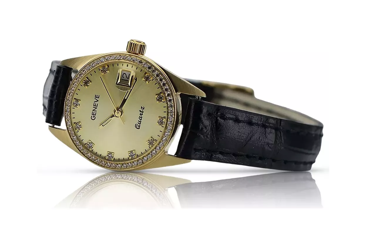 Złoty zegarek damski 14k z BRYLANTAMI 0.25ct Geneve lwd078ydyz
