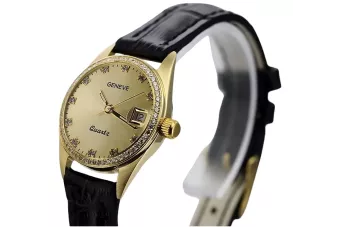 Złoty zegarek damski 14k z BRYLANTAMI 0.25ct Geneve lwd078ydyz