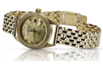 Жовтий жіночий наручний годинник із золота 585 проби Geneve lw078ydg&lbw004y19cm